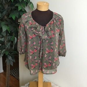 Hollister size small sheer floral olive blouse